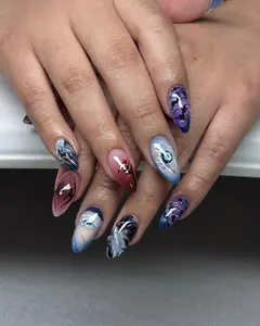 JJK Anime Inspired Nail Set – Hand-Painted Detailed Cosplay Nails, Manga Art, Unique Gothic & Fantasy Nail Design