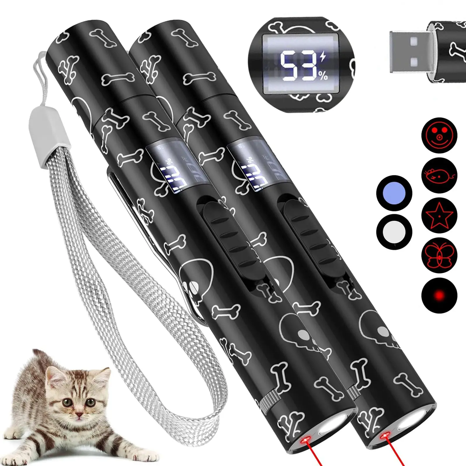 7-In-1 Digital Display Pet Laser Cat Toy, Interactive Kitten Wand, USB Rechargeable, 5 Adjustable Modes, Training, UV Detection, Indoor Use, Suitable for Cats and Dogs