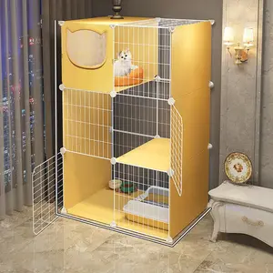 Portable Indoor Cat Cage, Moveable Home Pet House, One Room One Hallway One Bathroom, Dog Kennel, Litter Box Enclosure, Space-Saving Design