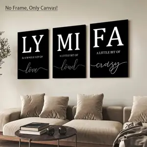 3-Piece Set Frameless Canvas Art Modern Style, Black Minimalist Design Motivational Quote Art Poster Wall Decor Art Suitable for Living Room, Bedroom, Office Home Decor, 2D Flat Art, Canvas Prints