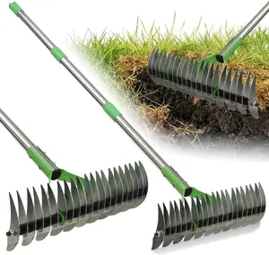 Heavy Duty Thatch Rake for Lawns - 13” Deep-Clean Dethatching Rake for Dead Grass & Moss Removal, Dual-Sided Manual Dethatcher and Scarifier Tool, 65" Long Metal Handle for Garden Yard Lawn Care cogardenshower
