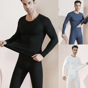 Men's 2 Pack Thermal Underwear Set - Fleece Lined, Long Johns, Crewneck, Knitted, Quick-Drying, Moisture Protection, Four-Way Stretch, Comfortable & Warm Casual Menswear Fabric Clothes Pants Sports Soft Plain Activewear Layer Spandex Leggings Tapered