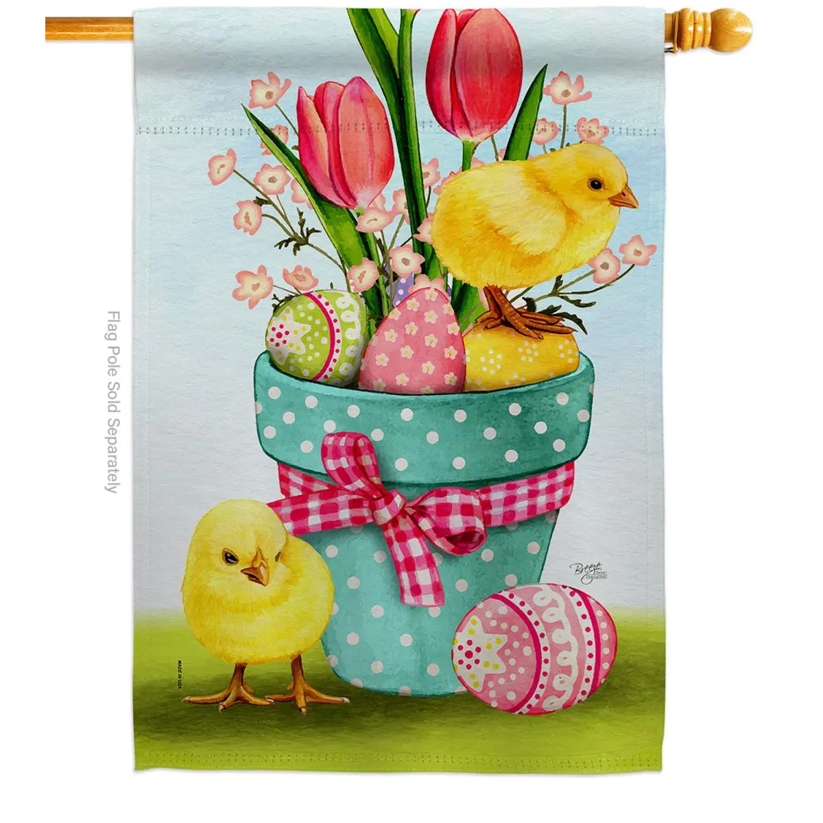 Breeze Decor H120084-BO 28x40 in. Vertical House Flag, Springtime Chicks on Eggs Easter Design, Double-Sided Weather-Resistant Yard Decor Garden Banner Gift