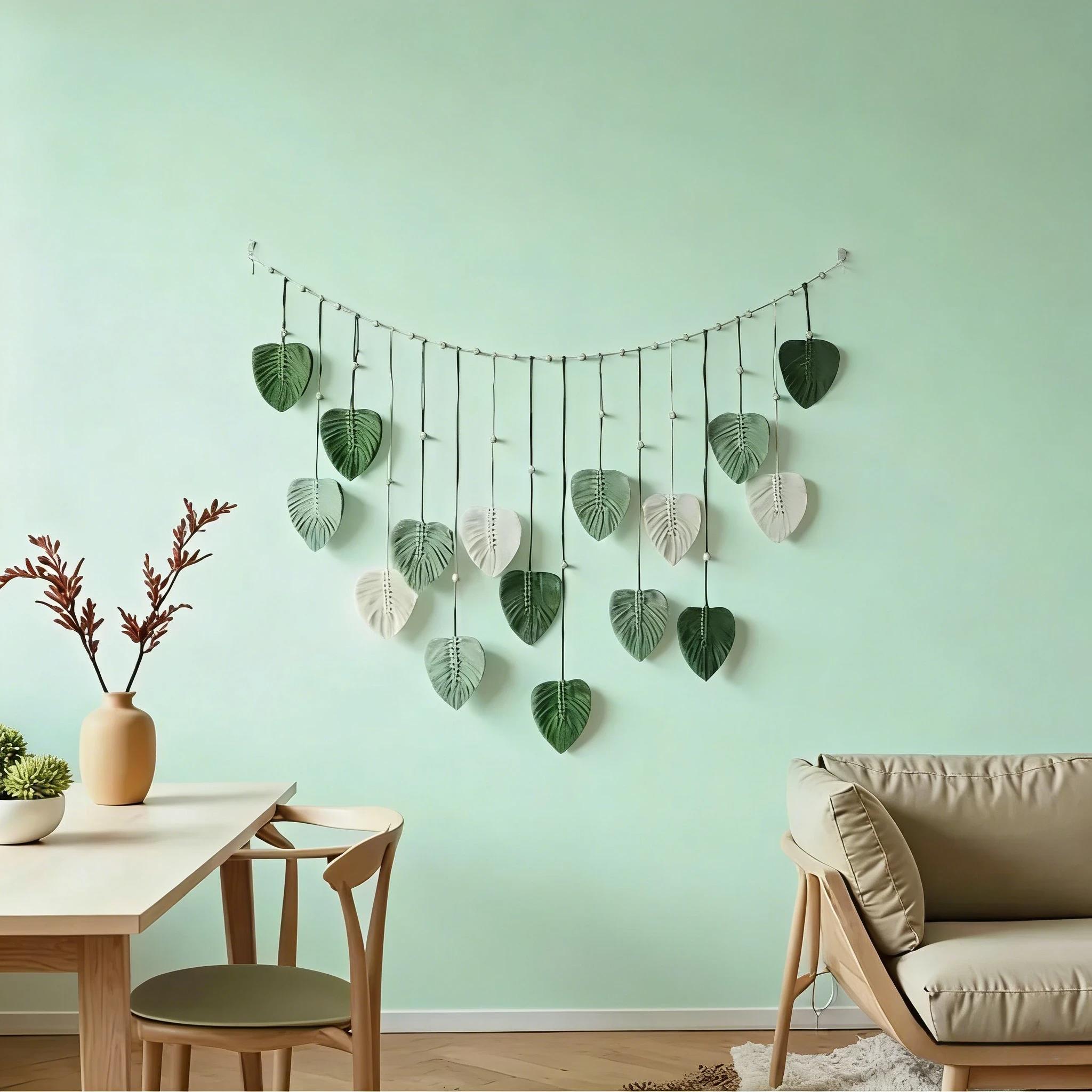 Large Green Leaves Macrame Wall Hanging – Boho Woven Tapestry, Handmade Feather Art, Chic Home Decor for Bedroom Living Room Apartment