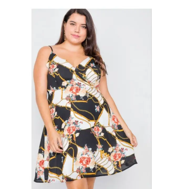 Misses Plus Black Floral Chain Mini Dress