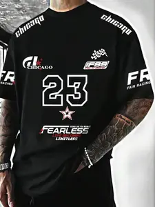 Men's New Summer Vintage Motorcycle Graphic Print Short Sleeve T-Shirt, Tops, Unisex Fitted Streetwear Street Style Tee for Casual Wear