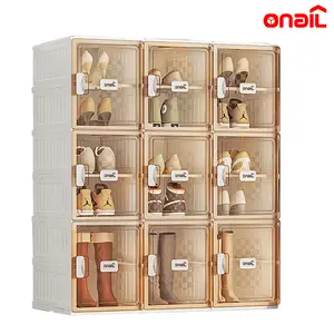 ONAIL Shoe Organizer Storage Box, Portable Folding Shoe Rack for Closet with Magnetic Clear Door, Large Sneaker Cabinet Bins Sturdy Easy Assembly-B
