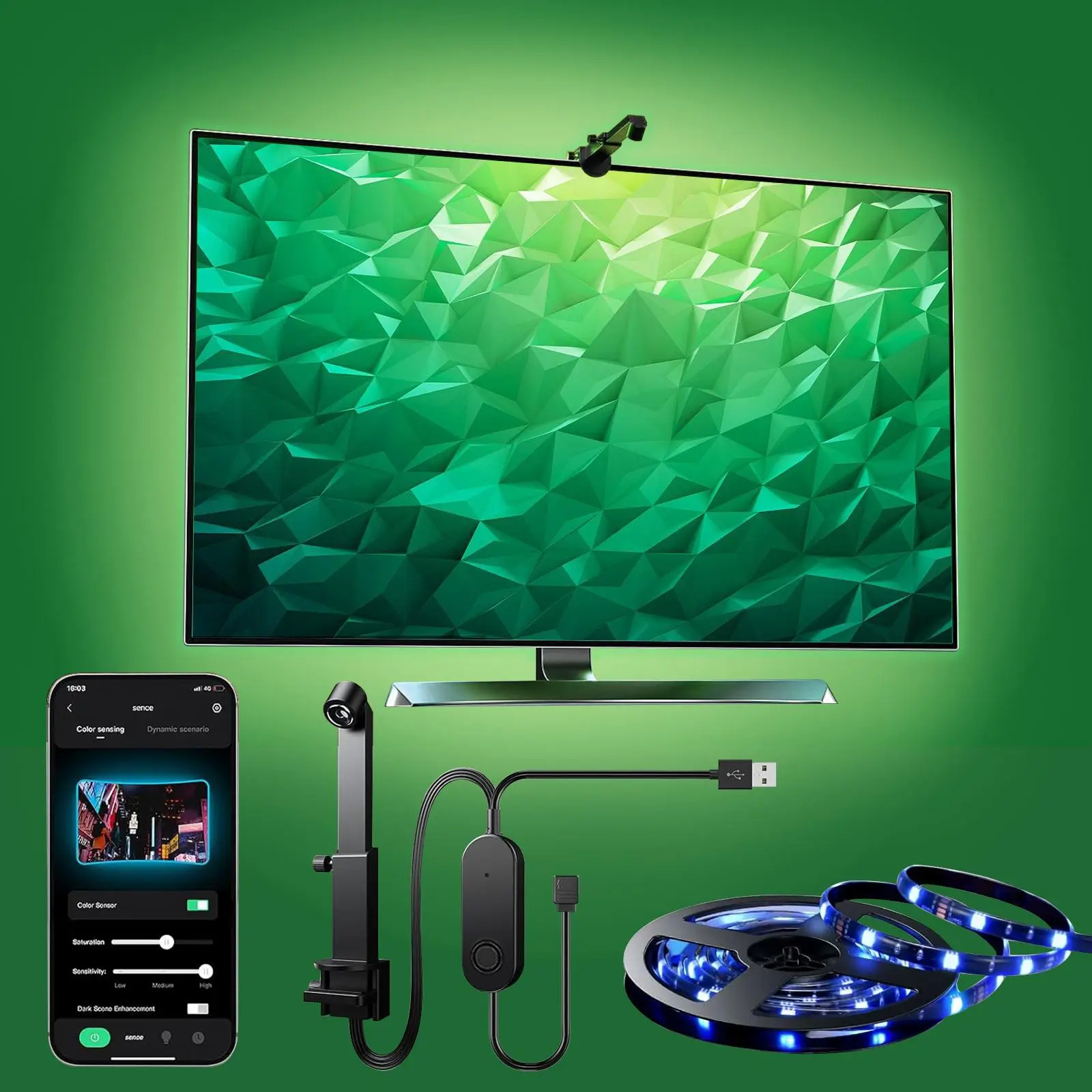 LED TV Background Flexible Installation Light, USB Powered Color Changing LED TV Light with APP Control, Smart LED Lights TV Background Lamp for Livin