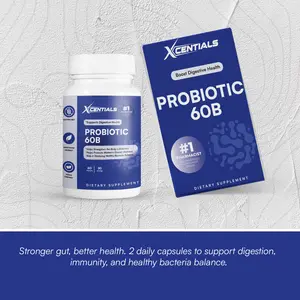 Xcentials Probiotic 60B - 60 Billion CFUs for Gut Health, Digestion, and Immunity - Scientifically Formulated Dietary Supplement