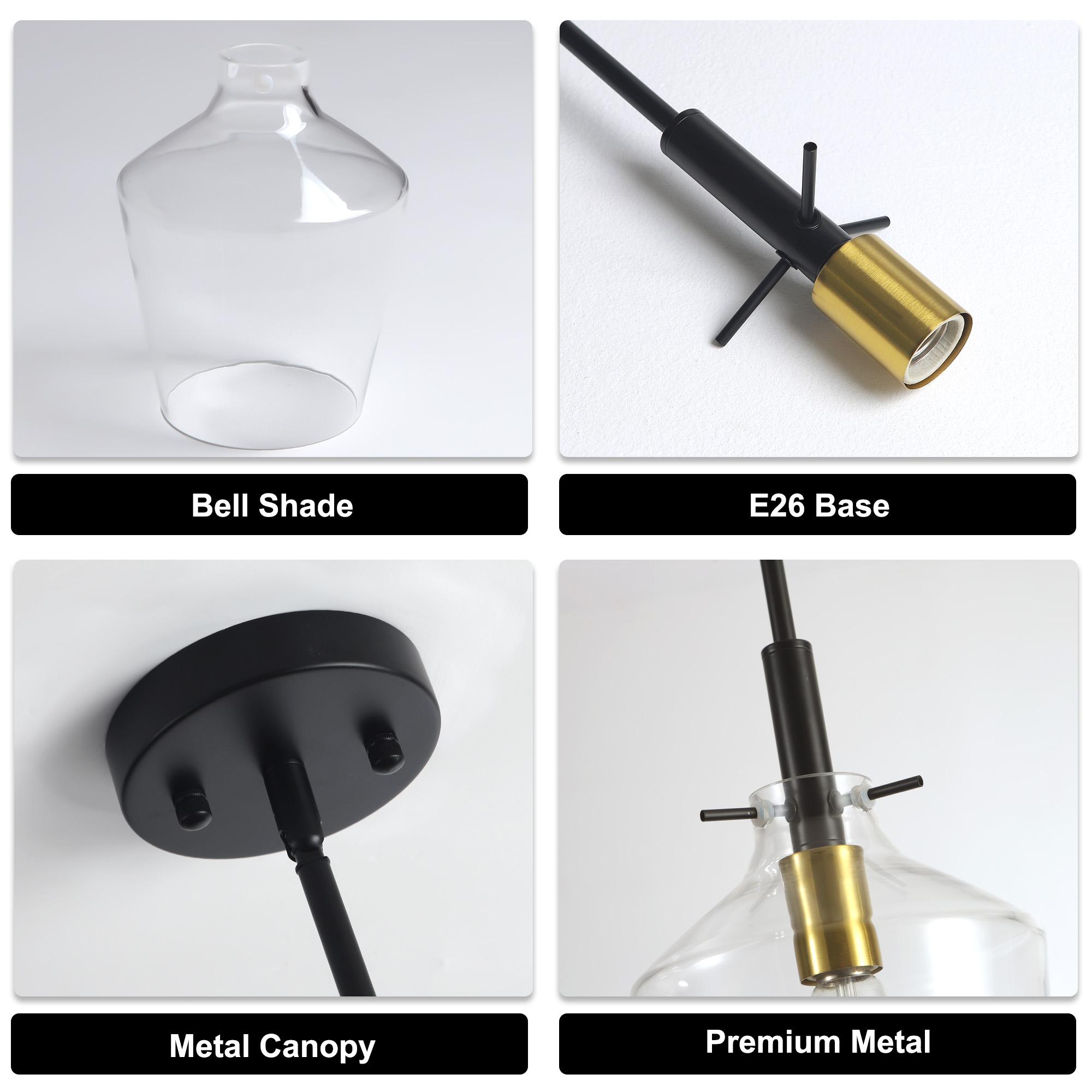 Clear Glass Bell Pendant Light Modern Single Head Hanging Lamp for Kitchen Island Black Gold Brushed Nickel Chrome Finish，E26，Bulb not included