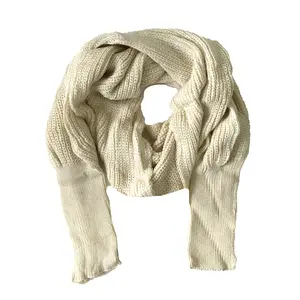 Fashion Culture Emmi Soft Knit Shrug Sweater Scarf with Sleeves, Cream