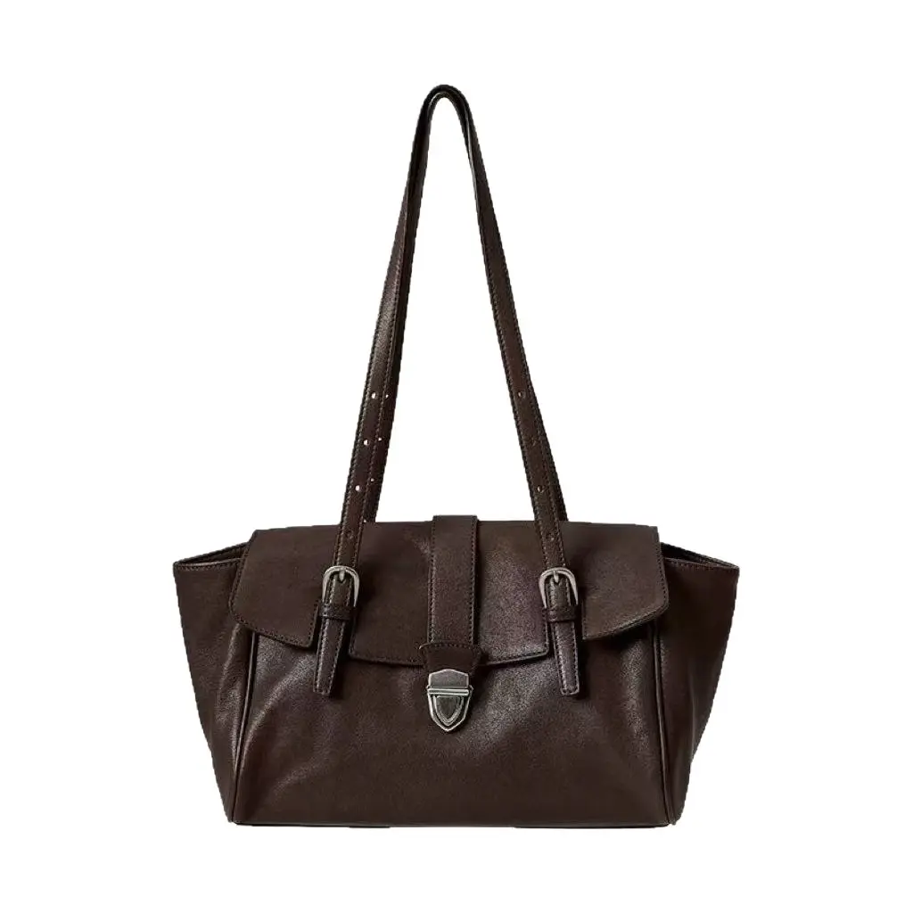 Women's Sheepskin Baguette Bag - Casual Crossbody Purse with Secure Buckle Lock, Magnetic Closure, Reinforced Handles, Breathable Fabric, Chic Commuter Style for Office & Daily Use, Coffee Color, Adjustable Shoulder Strap, Casual Crossbody Bag