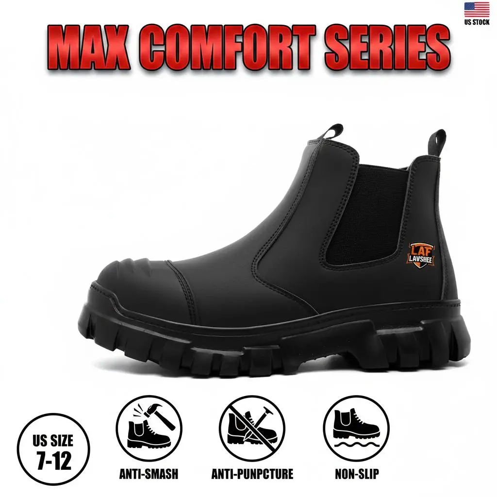 Durable Brown Safety Shoes for Work, Lightweight Steel Toe Sneakers, Anti Slip, Splash Proof, Smash Proof and Puncture Proof for Farm, Field Work and Light Construction