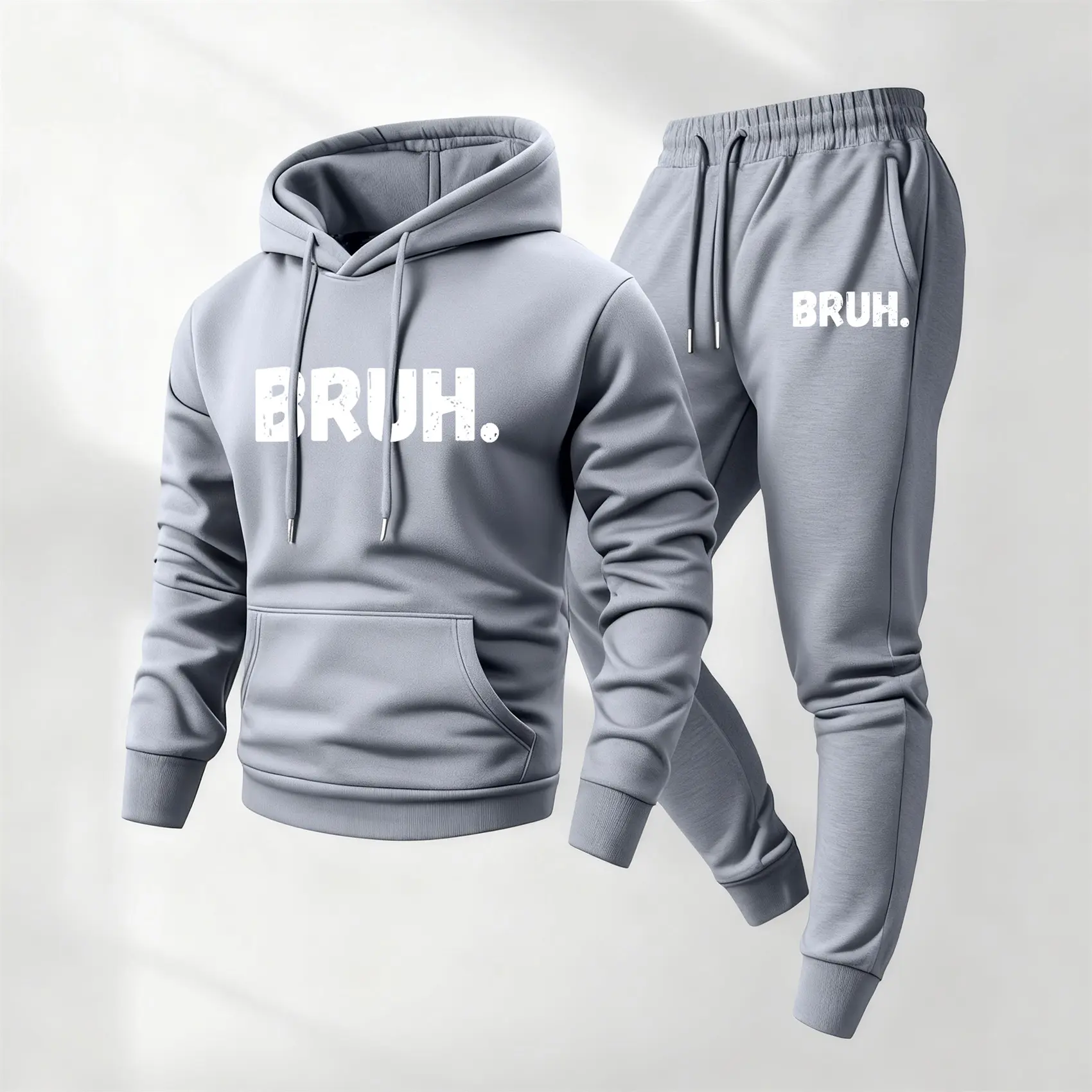 Men's 2-Piece Bruh Letter Print Hoodie & Drawstring Tracksuit Set - Long Sleeve, Breathable Fabric, Roomy Cut Supports Easy Movement, Sporty Set, Fall-Winter Daily Wear, Ready for Gym, Park, and Casual Walks, Mensfashion Athletic Clothing