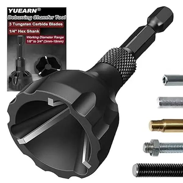 Deburring External Chamfer Tool with Tungsten Carbide Blade, Remove Burrs for Copper Steel Aluminum, Deburring Drill Bit Bolt Thread Repair Tool with Quick Release 1/4" Hex Shank (1/8"-3/4")