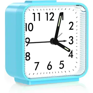 Analog  Clock, Silent Non Ticking Table Clock, Travel Bedside Clock with Snooze, Night Light, Ascending Beep Sounds,  Operated Loud Small Clocks for Bedroom Travel Office, Blue