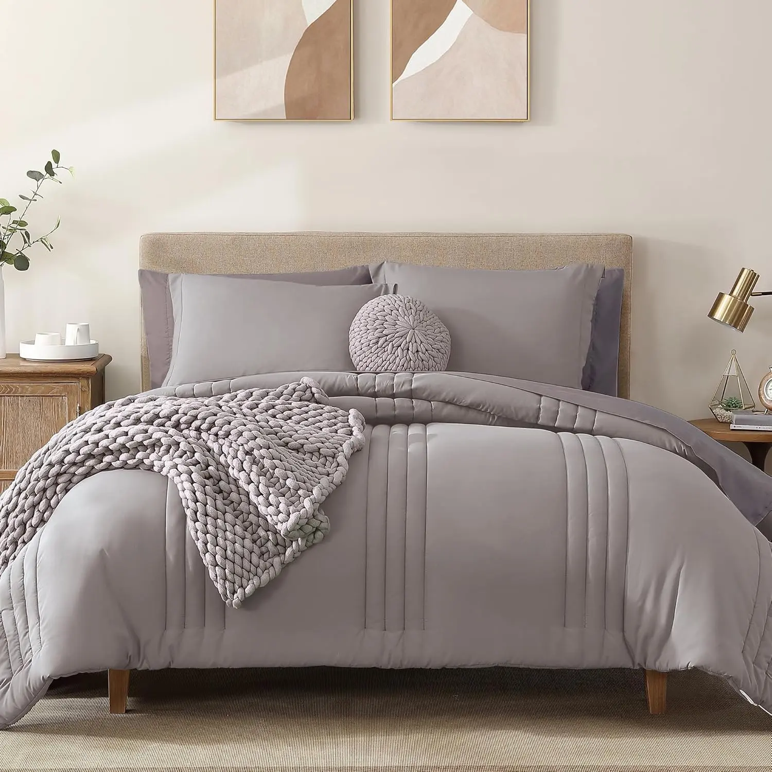 King Size Comforter - 7 a Bag King, Purple Sets with Comforter, Seasons Down Alternative Comforter with, Pillowcases  Shams
