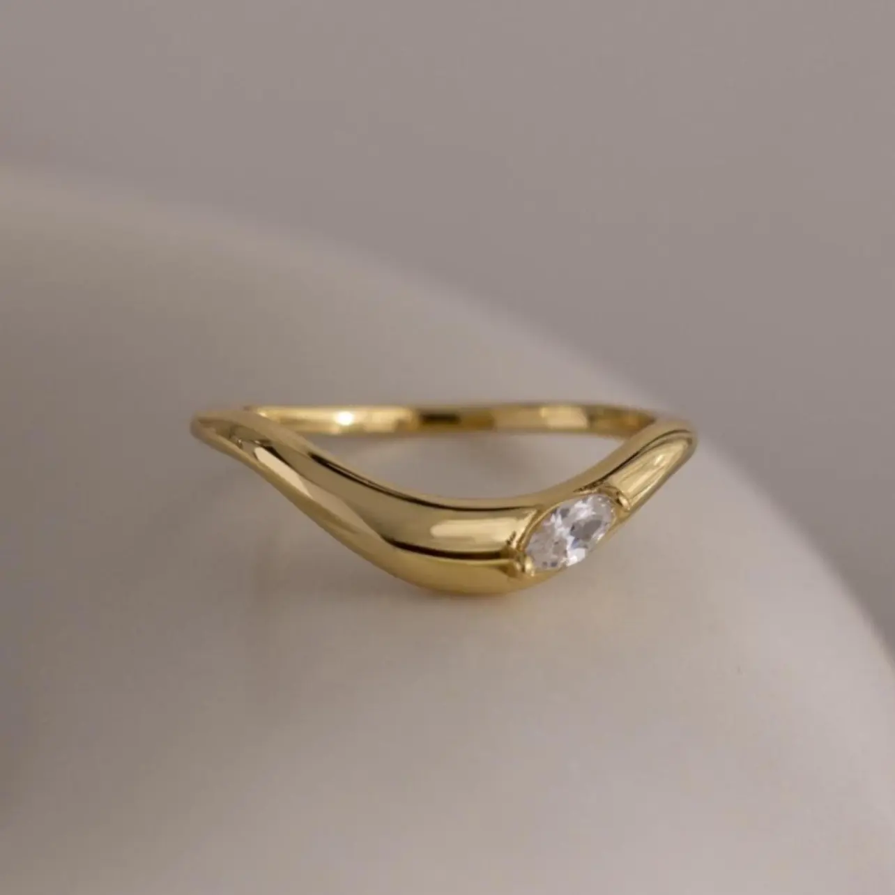 Zen Diamond Curve Ring by Caitlyn Minimalist - Curved Marquise Diamond Chevron Dome Ring - Unique Stacking Ring - Minimalist Jewelry - Gift for Her