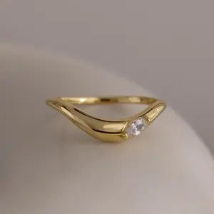 Zen Diamond Curve Ring by Caitlyn Minimalist - Marquise Diamond Chevron Ring - 18K Gold Plated Curved Dome Ring - Unique Stacking Ring - Minimalist Jewelry - Gift for Her