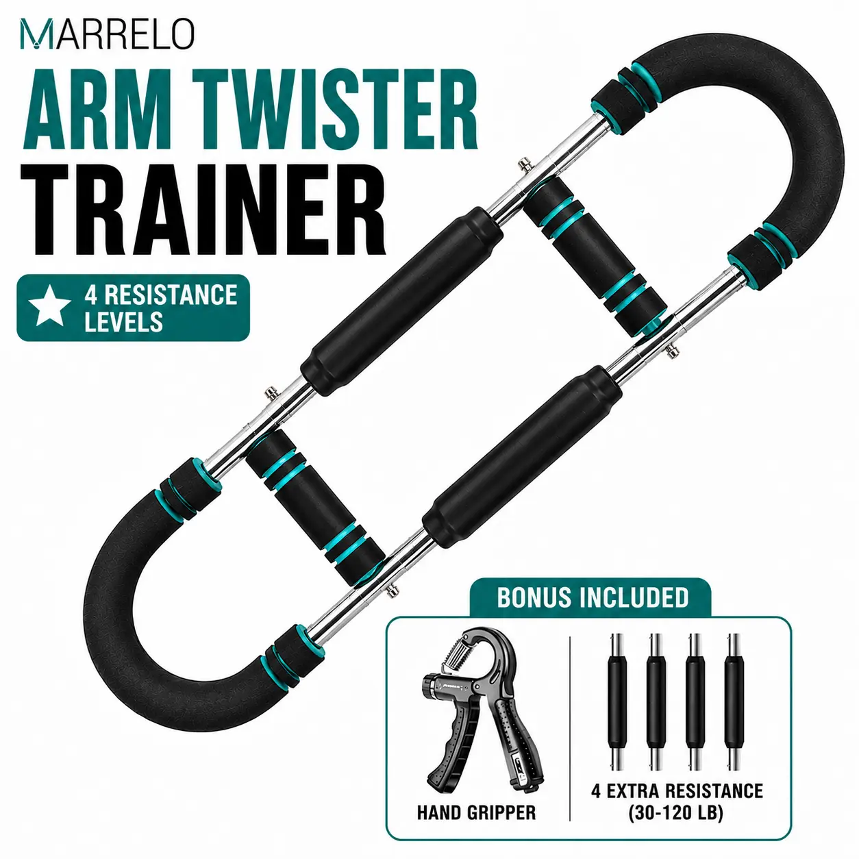 MARRELO Adjustable Arm Twister Trainer with Hand Gripper – 30–120 LB Resistance Chest Expander for Arms, Chest, Shoulders & Forearm Home Gym Workout, Forearm Strengthener, Bicep Trainer