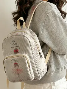 1 piece of 'BalletisBallet' 2D printed lady's backpack with ballet character pattern, velvet texture + layered storage + lightweight and easy to carry | Suitable for students going to class/shopping/short trips | Combines atmosphere with practicality