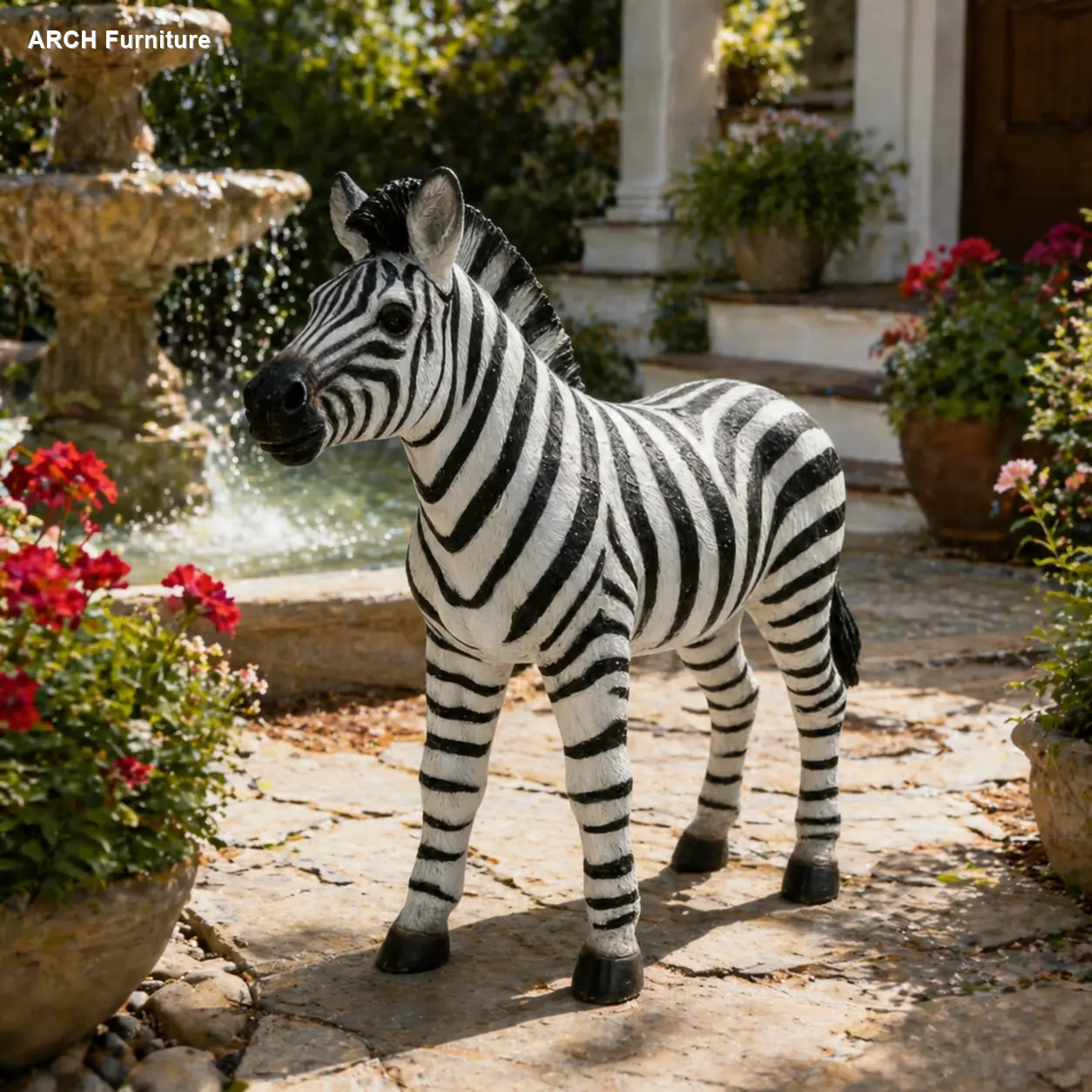Simulated Zebra Garden Statue - 18.31" H x 19.49" L Resin Decor, Outdoor-Indoor Ornament, Courtyard Lawn Art, Backyard Decor, Unique Home Improvement Gift, Home Decor