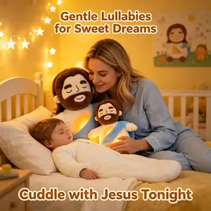 Easter Closeout Sale Christian Baby Jesus Stuffed Animal - 15in Light-Up Breathing Plush Toy with 4-Speed Movement, Religious Stuffed Animals for 4-6 Year Olds, Easter Decor & Baptism Gift Teddy Bear
