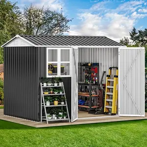 YITAHOME Large Tool Storage Shed with Window, Lockable Doors, and Sloped Roof, Oversized Steel Outdoor Storage Shed for Garden, Patio, Garage, Backyard, Lawn - Dark Gray