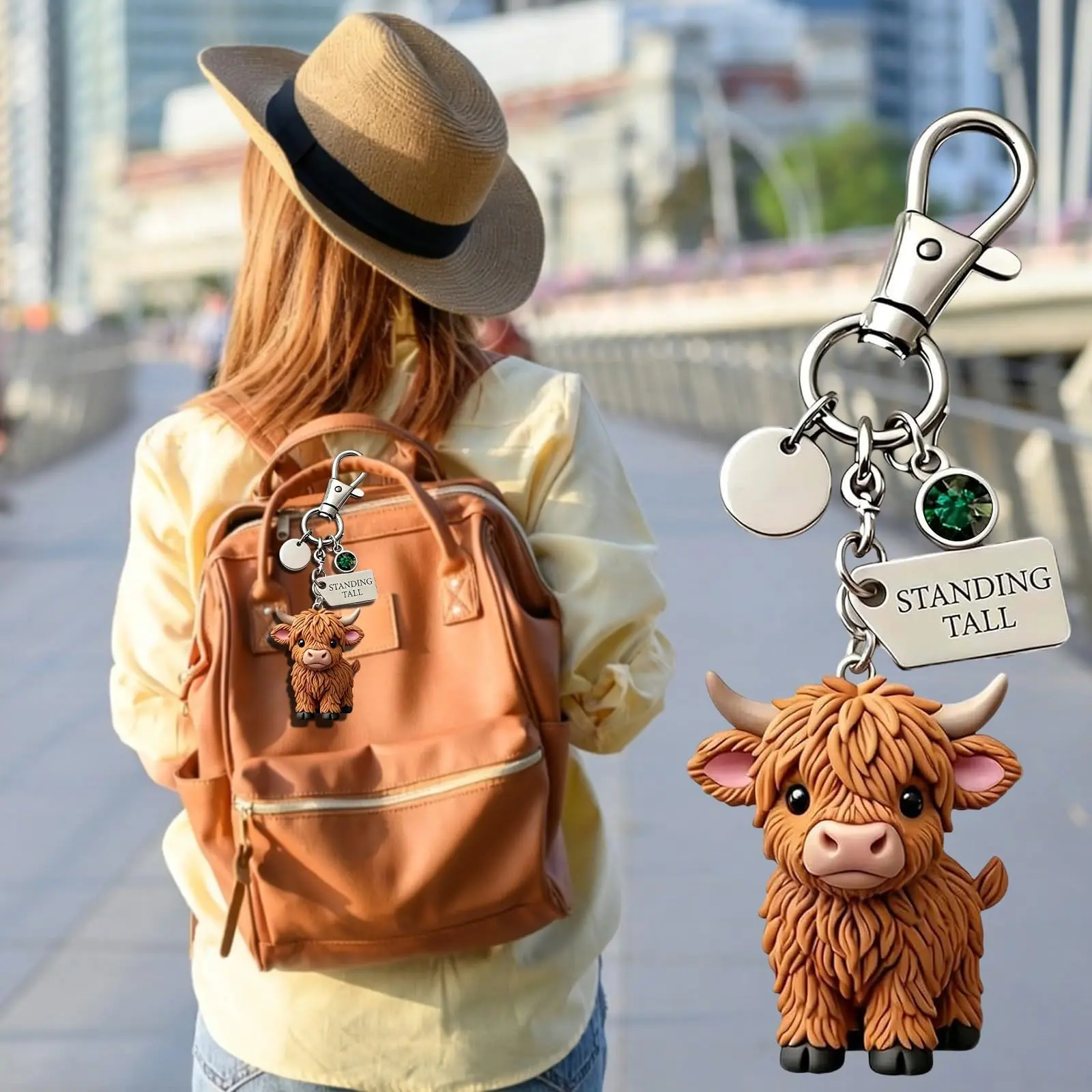 A Little Highland Cow For You Keychain, Keychain Series, Gift Keychain, Cute 3D Resin Highland Cow Keyring with Birthstone & Sentiment Card, Your Daily Reminder of Quiet Strength for Family and Friends, Keychain Charm, Keychain Collectible