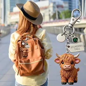 A Little Highland Cow For You Keychain, Cute 3D Resin Highland Cow Keyring with Birthstone & Sentiment Card, Your Daily Reminder of Quiet Strength for Family and Friends