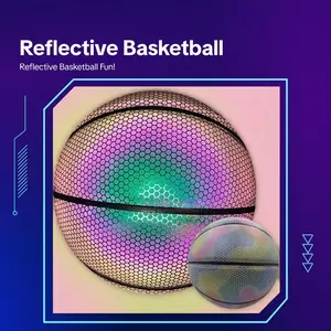 Reflective Size 7 Neon Basketball, Youth Entertainment Training Ball, PU Material Reflective Sports Gift, Perfect for Christmas Festival