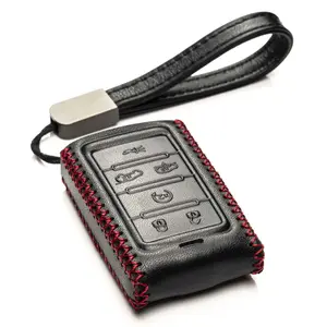 VITODECO 6-Button Genuine Leather Smart Key Fob Case Compatible with Jeep Wagoneer, Jeep Grand Wagoneer, Jeep Grand Cherokee 2022 - 2025