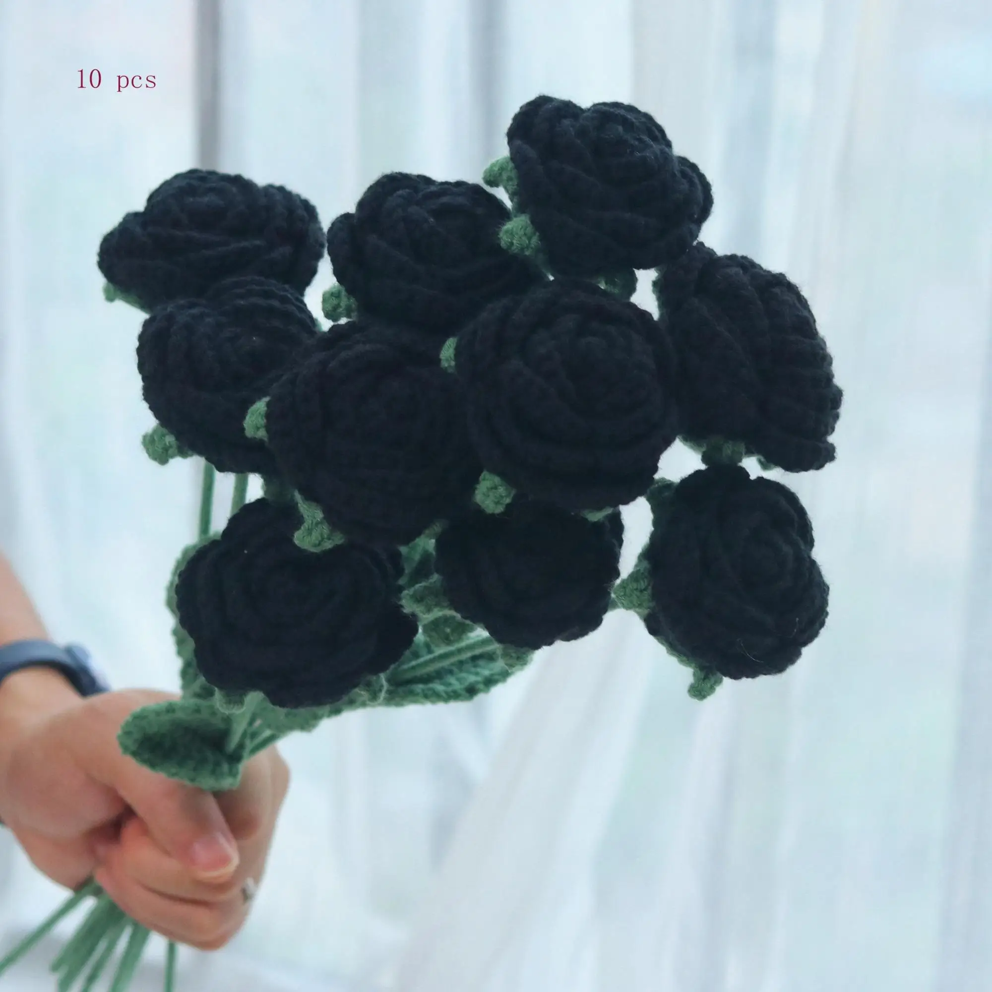 Artificial Rose without Vase, 1/3/6/10pcs Crochet Simulated Flower, Flowers Bouquet, Decorative Flower for Home Party Wedding, Valentine's Day Gift Id