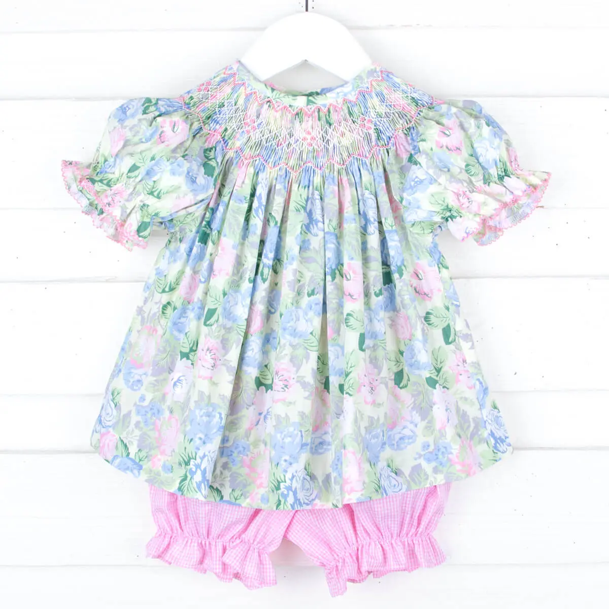 Sunny Days Floral Smocked Bishop Bloomer Set - Cute Spring or Easter Outfit for Baby & Toddler Girl