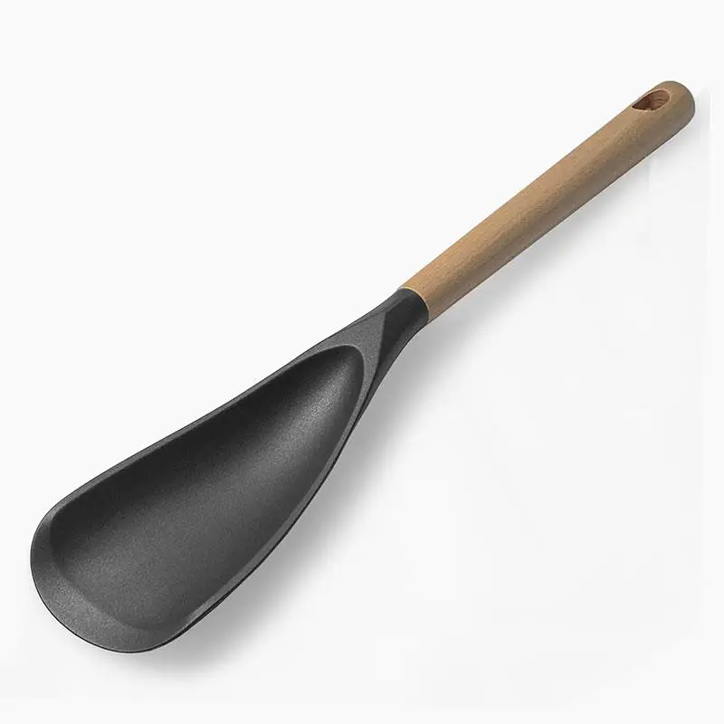 Silicone Cooking Spoon with Wooden Handle, 1/2 Counts Nonstick Cooking Spoon, Kitchen Gadgets, Multifunctional Spatula Spoon for Mixing, Scoop, and Sc