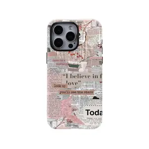 Compatible with iPhone 17 Pro Max Case Tortoise Shell Phone Case for Women Girl Shockproof TPU and Hard PC Protective Cover-Love Newspaper Pattern, Couple & Bestie Phone Case
