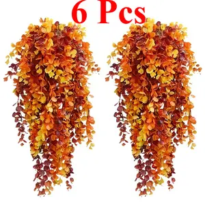 6 Bundles of Uv-Resistant Simulated Autumn Vines - Perfect for Indoor/Outdoor Thanksgiving Decorations, Featuring Realistic Hanging Plants with Red And Orange Leaves, Durable Plastic Garlands Suitable for Garden Fall Home Decor, Garden Decoration