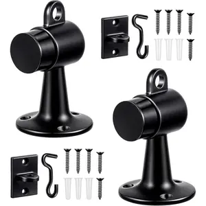 2 Pack Mounted Door Stop 3.5 Inch Aluminum Door Stopper with Bumper & Stainless Screws Black