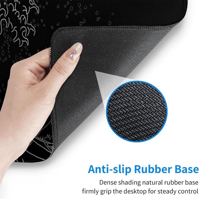 Japanese Sea Wave Gaming Mouse Pad, Anime Gaming Mousepad, Extended Kanagawa Mat Desk Mat, Large Desk pad 31.5x11.8 Inch 2mm Thick Long Non-Slip Rubber Base Mouse Pads (Black)