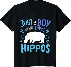 Premium model-Unisex-100% cotton- Hippo Hippopotamus Just A Boy Who Loves Hippos Gift T-Shirt Casual Fabric