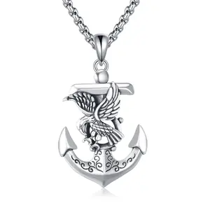 Anchor Necklace for Men S925 Sterling Silver Eagle Chain Pendant Necklace Nautical Jewelry Gift for Men Mariners