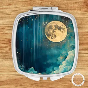 Vintage Moon & Stars Compact Mirror - Witchy Dark Academia