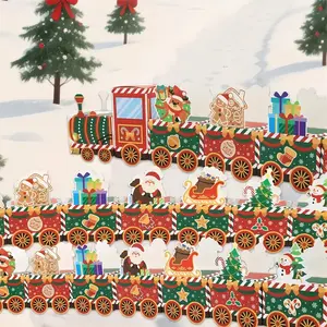 24pcs Christmas Train Countdown Calendar Gift Boxes, Festive Red & Green Holiday Gift Boxes with Santa, Gingerbread, and Snowflake Designs for Xmas Decorations, Kraft Paper Holiday Packaging for Party Favors, Treat Boxes, Christmas Accessories