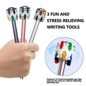 3-Pack Multi-Functional Writing Tool, Stress-Relief Pen with 12 Interchangeable Ink Tips, Finger Spinner for Ages 14+, School & Office Use