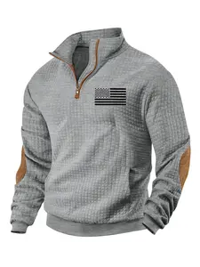 New men's knitted polo neck Long sleeve hoodie with national flag print, regular Fitted casual soft and comfortable pullover sweatshirts, suitable for daily casual dressing,'s sports hoodie for spring and autumn.