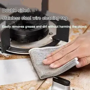 12 PCS Multipurpose Wire Miracle Cleaning Cloths, Scrubbing Wire Dishwashing Rags, Non-Scratch Kitchen Wire Dishcloth Rag Cookware, Double-Layer Steel Wire Cleaning Cloths Scrubs Cleans for Dishes, Time-Saver Kitchen Wipes Household Mesh sea  sponge