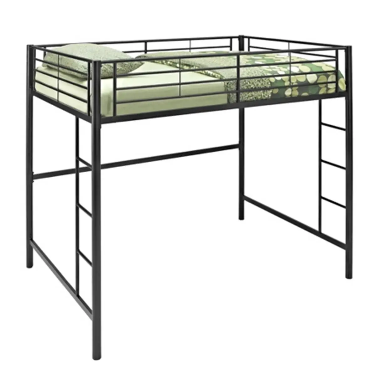 Walker Edison Metal Full-Double Loft Bed - Modern Bedroom Chic Bed with Guardrails, Steel Frame, Clean Lines, Black Design, 79" W x 55" D x 71" H, 89 lbs, 9" Max Mattress Support, Assembly Required, Ideal for Contemporary Homes, Loft Beds