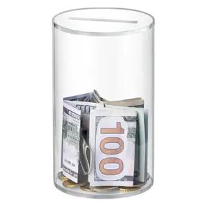Clear Piggy Bank, Cylindrical Piggy Bank for Home Decor, Unopenable Acrylic Saving Jar, Financial Discipline Money Saving Jar for Home Office, Teen Girl Gifts,