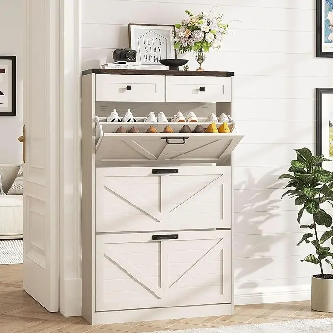 [Summergarden] Vabches Shoe Cabinet with 3 Flip Drawers & 2 Drawers,Shoe Storage Cabinet for Entryway,Farmhouse Freestanding Shoe Storage, Shoe Rack Cabinet Organizer for Hallway