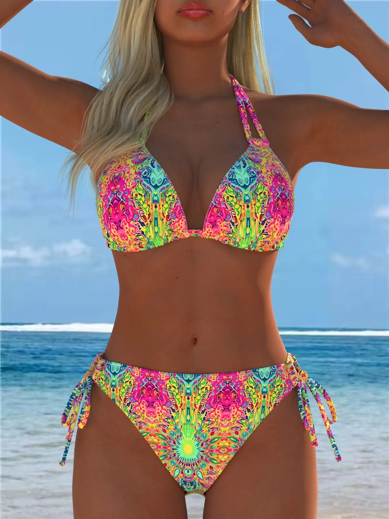 Two-Piece Bikini Set, Sexy Triangle Design, Adjustable Straps, Random Print, Perfect for Island Swimming, Women's Swimwear, Printed Bikini Set